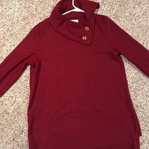 Pink Lily Fold-over Button Cowl Neck Sweater Tunic